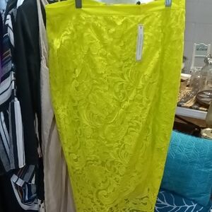 Bisou Bisou Vibrant Yellow Lace Midi Skirt
